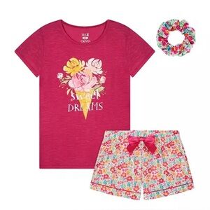 NWT Sleep On It Girls Scrunchie Pajama Set, 3 Piece Pink Med